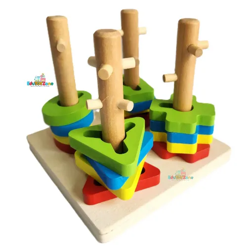 Picture of Wooden Unlock 4 Column Shape Puzzle - Square