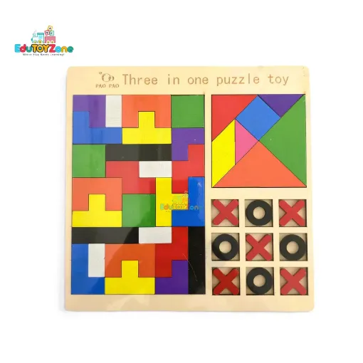 Picture of Wooden Three In One Intelligence Puzzle- Tic Tac Toe