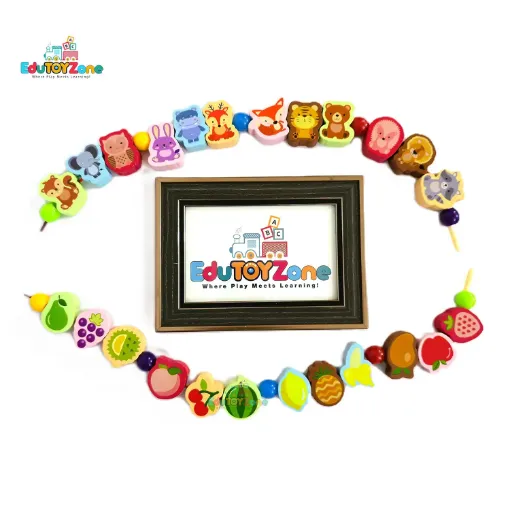 Picture of Wooden Animal and Fruits String Beads Lacing Box