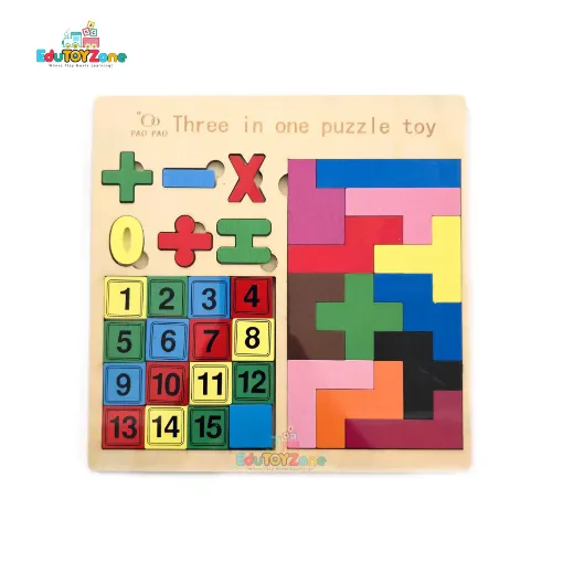 Picture of Wooden Three In One Intelligence Puzzle- Number