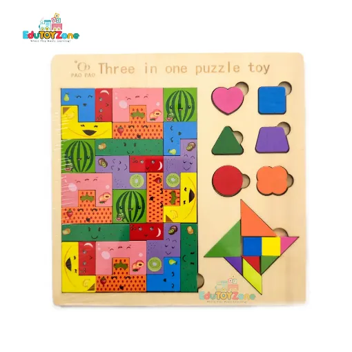 Picture of Wooden Three In One Intelligence Puzzle- Fruits