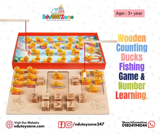 Picture of Wooden Counting Ducks Fishing Game & Number Learning.