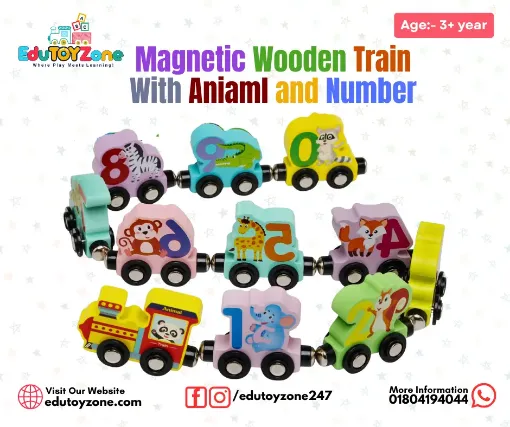 Picture of Magnetic Wooden Train With Aniaml  and Number
