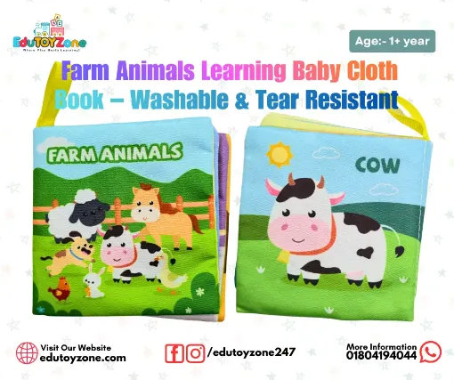 Picture of Farm Animals Learning Baby Cloth Book – Washable & Tear Resistant