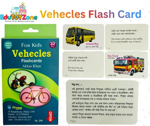 Picture of Bangla English written Vehicles Flash Card For Kids