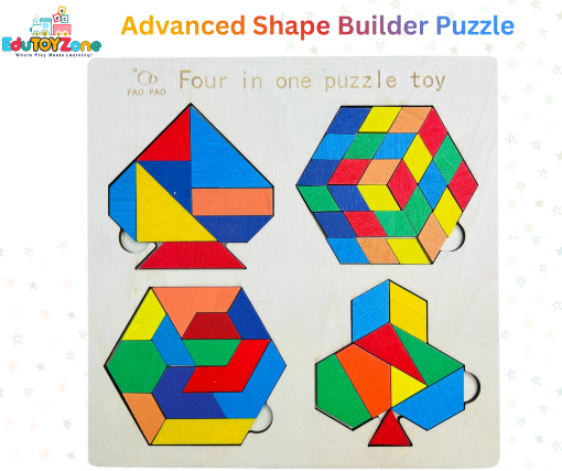 Picture of Wooden Four In One Intelligence Advanced Shape Builder Puzzle Board