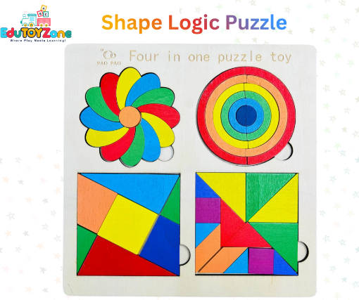 Picture of Wooden Four In One Intelligence Shape Logic Puzzle Board