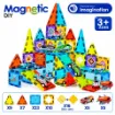 Magnetic Tiles Building Set for Kids 75 Pcs featuring colorful magnetic castle, racing cars, airplanes and building tiles