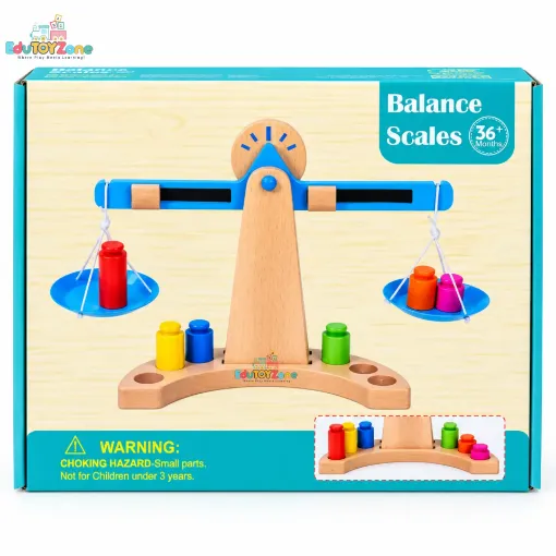 Picture of Wooden Balance Scale Toy for Kids with Colorful Weights