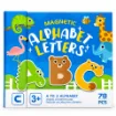 Magnetic Alphabet Letters Set – Uppercase & Lowercase 78 Pcs original packaging box featuring colorful ABC letters, cartoon animals and magnetic alphabet learning toy design.