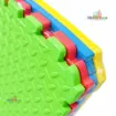 EVA Puzzle Mats for Kids close-up showing thick, colorful foam layers, textured surface and interlocking puzzle edges in green, red, blue and yellow.