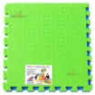 EVA Puzzle Mats for Kids featuring a green textured foam play mat with interlocking puzzle edges and colorful foam layers.